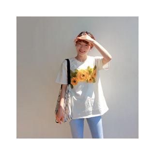 Short-sleeve Floral Appliqu  T-shirt
