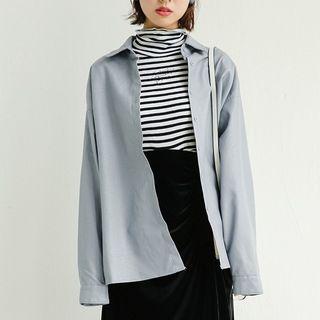 Lettering Faux Leather Buttoned Jacket
