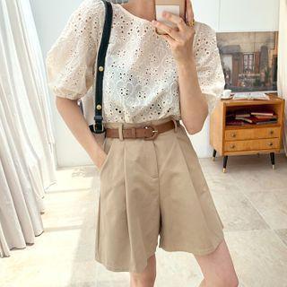 Set: Eyelet-lace Top + Belted Shorts