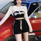Lettering Bandeau Top / Long-sleeve Crop Top / Shorts