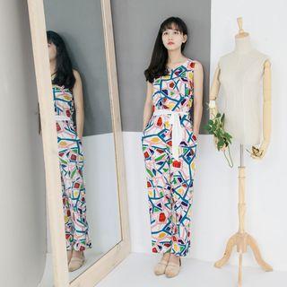 Floral Sleeveless Cropped Wide-leg Jumpsuit