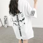 Elbow-sleeve Lettering Strap Oversized T-shirt