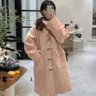 Toggle-button Hooded Woolen Coat