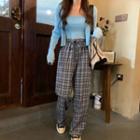High-waist Plaid Straight-cut Pants As Shown In Figure - One Size