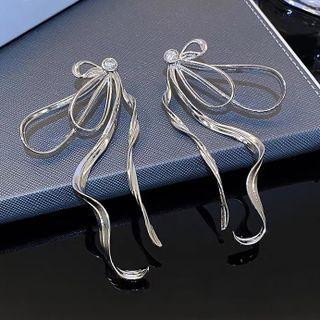 Bow Drop Earring Ej1049 - 1 Pair - Silver - One Size