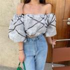 Puff-sleeve Off Shoulder Blouse Gray - One Size