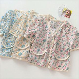 Short-sleeve Single-breasted Floral Top