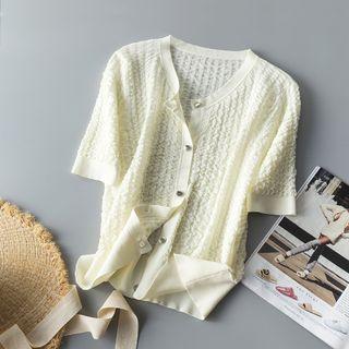 Short-sleeve Round-neck Jacquard Cardigan