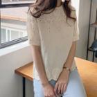 Scallop-hem Eyelet-lace Blouse Cream - One Size