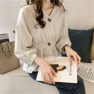 Long-sleeve Buttoned Ruffle Top