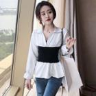 Long-sleeve Tie-waist Collared Top