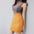 Set: Sleeveless Lace Top + Zip Mini Fitted Skirt