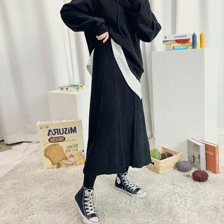Rib-knit Long Flare Skirt