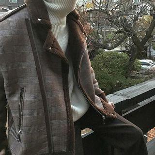 Check Fleece-lined Biker Jacket