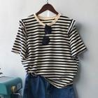 Short-sleeve Striped T-shirt Black & Almond - One Size