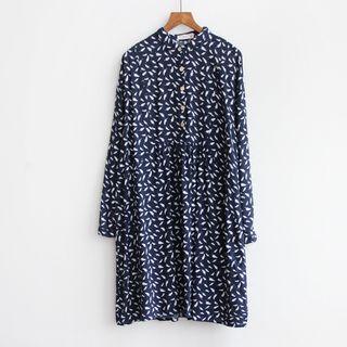 Long-sleeve Leaf Print Shirtdress