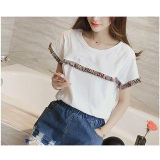 Color Fringed Short Sleeve T-shirt