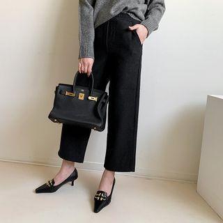 Band-waist Woolen Straight Pants