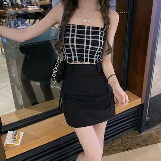 High-waist Plain Cargo A-line Mini Skirt