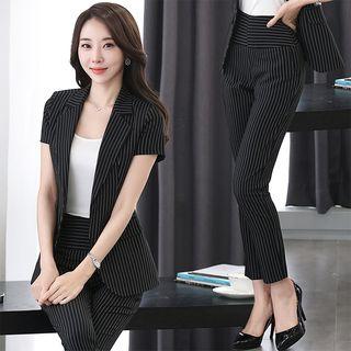 Set: Pinstripe Short-sleeve Blazer + Pants
