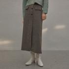 Flap Button-trim Maxi Checked Skirt Brown - One Size
