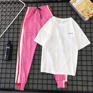 Set: Short-sleeve T-shirt + Contrast Panel Sweatpants
