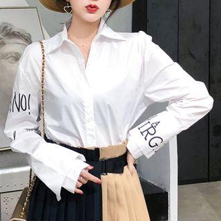 Set: Lettering Shirt + Color-block Pleated Skirt