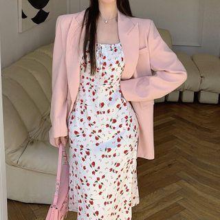 Set: Floral Dress + Loose-fit Blazer