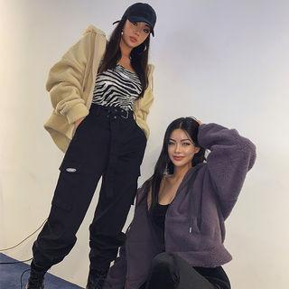 Kangaroo-pocket Sherpa-fleece Zip-up Hoodie