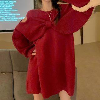 Cold-shoulder Bow Accent Mini Sweater Dress