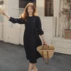 3/4-sleeve Pintuck-front Long Dress