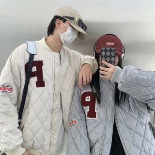Couple Matching Letter Quilted Zip Jacket