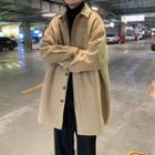 Long-sleeve Plain Single Breasted Woolen Trench Coat