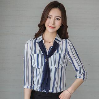 Striped 3/4 Sleeve Chiffon Shirt