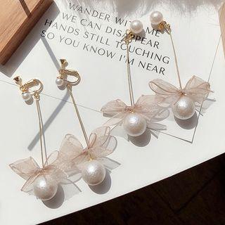 Faux Pearl Chiffon Bow Dangle Earring