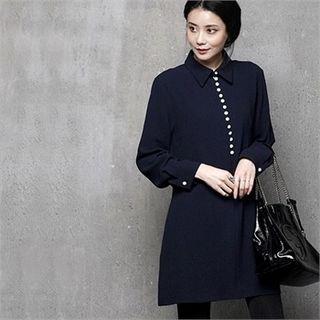 Contrast-button Mini Shirtdress
