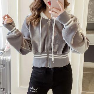 Cropped Zip Velvet Hoodie