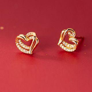 Heart Rhinestone Sterling Silver Ear Stud