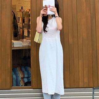 Sleeveless Slit-back Long Dress