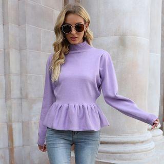 Long Sleeve Mock Neck Ruffle Hem Knit Top