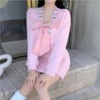 Bow-accent Slim-fit Cropped Jacket / Plain Mini Skirt