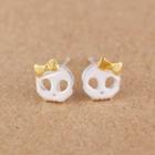 925 Sterling Silver Skull & Bow Earring 1 Pair - Silver & Gold - One Size