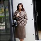 Wide-lapel Wool Blend Coat With Sash