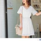 Short Sleeve V-neck Lace A-line Dress