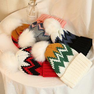Big Ball Color Matching Knit Hat