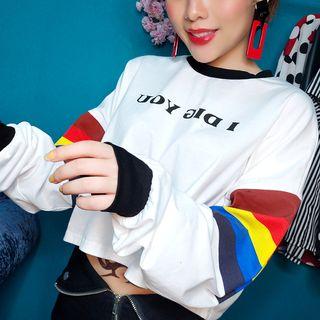 Long-sleeve Rainbow Panel Letter T-shirt