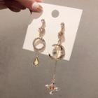 Non-matching Rhinestone Cross Moon & Star Dangle Earring 1 Pair - E1094 - Gold - One Size