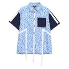 Short-sleeve Dotted Panel Shirt Blue - One Size