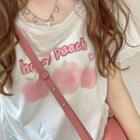 Short-sleeve Lace Trim Print T-shirt