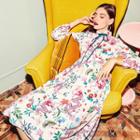 Dragon Print Long-sleeve A-line Dress